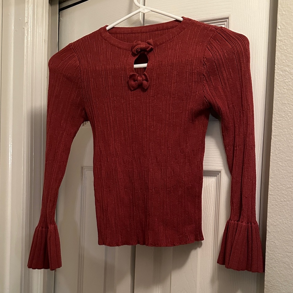 Iconic Rust Red Knit Top with Bow Detail & Bell half-sleeves